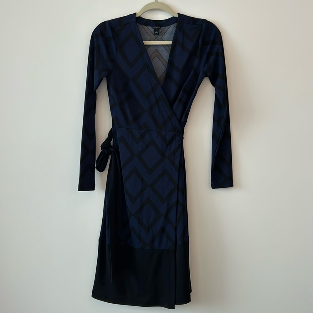 0 Winter Blue and Black Wrap Dress
